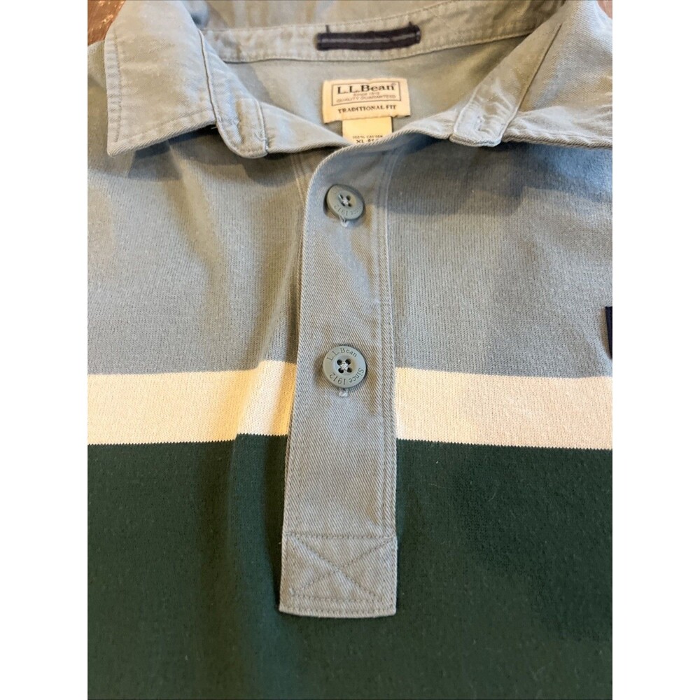 L.L. Bean Men’s Vintage Soft Rugby Stripe Shirt Size XL Blue Green Preppy EUC - Picture 4 of 9